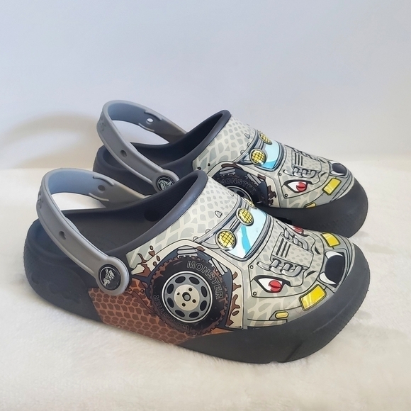 CROCS Funlab Monster Truck LED Light Gray Slip On Clogs Size Jr 3 - Picture 2 of 16